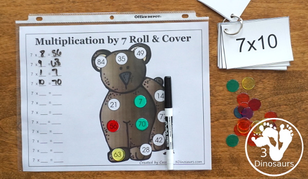 Free Multiplication Roll & Cover Printable - a fun zoo-themed math activity that kids can use to work on multiplication from 1 to 12- 3Dinosaurs.com