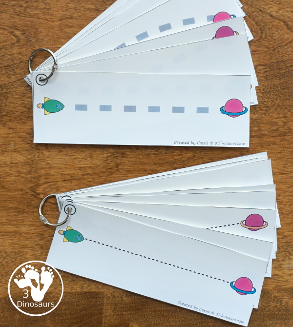 Space Activities Pack for Prewriting, Shapes, ABCs, and Numbers - 189 pages of activities with no-prep worksheets, easy reader books, clip cards and tracing strips. All to help have fun with planets, rockets and moons in easy to prepare pages and hands-on activities  - 3Dinosaurs.com