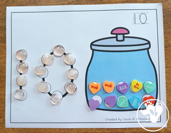 Valentines Dot the Number Count the Number - this is a fun counting activity with dot markers that works on numbers 0 to 20 with color or black and white options - 3Dinosaurs.com #valentiens #dotmaker #doadot #numbers #counting  #kindergarten #prek