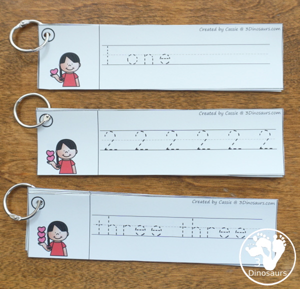 Valentine Activities Pack for Prewriting, Shapes, ABCs, and Numbers - Number tracing strips with three options - 3Dinosaurs.com