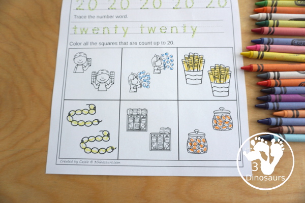 ABC, Numbers & Shapes Trace Color & Find - with 62 pages of printables that work on tracing, finding and coloring the matching item with all 26 letters of the alphabet, numbers 0 to 20 and 12 shapes. - 3Dinosaurs.com