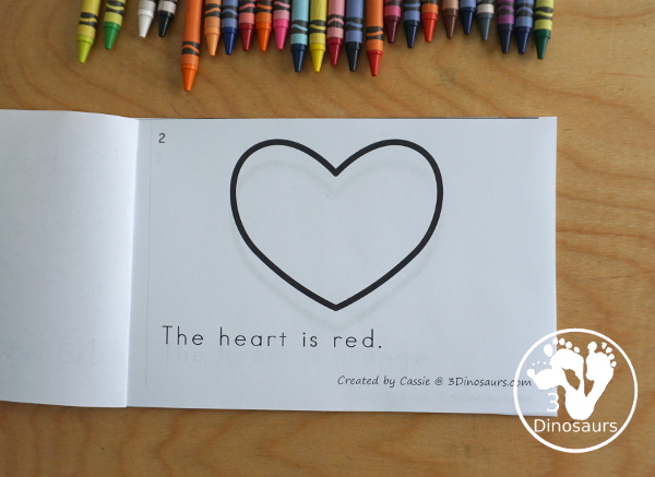 Free Heart Color Easy Reader Book & Clip Cards - 12 pages book with 11 colors and matching clip cards to work on color words  - 3Dinosaurs.com