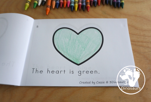 Free Heart Color Easy Reader Book & Clip Cards - 12 pages book with 11 colors and matching clip cards to work on color words - 3Dinosaurs.com