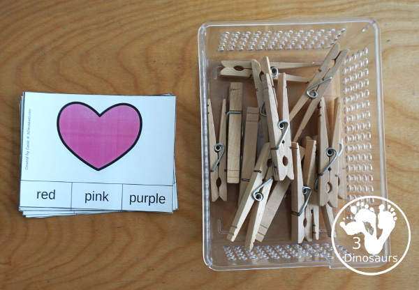 Free Heart Color Easy Reader Book & Clip Cards - 12 pages book with 11 colors and matching clip cards to work on color words  - 3Dinosaurs.com