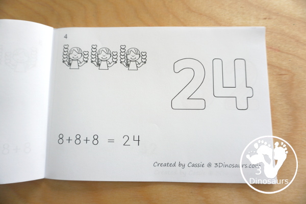 Heart Skip Counting by 8 Easy Reader Book - a fun easy reader book with repeat addition, visuals for the addition and numbers to color - 3Dinosaurs.com