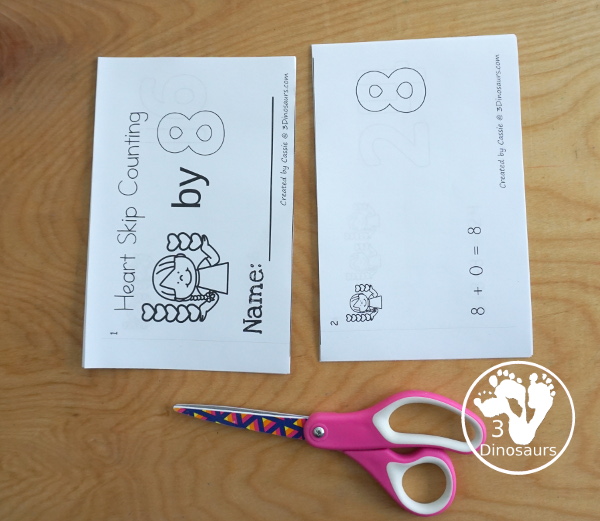 Free Heart Skip Counting by 8 Easy Reader Book - a fun easy reader book with repeat addition, visuals for the addition and numbers to color - 3Dinosaurs.com