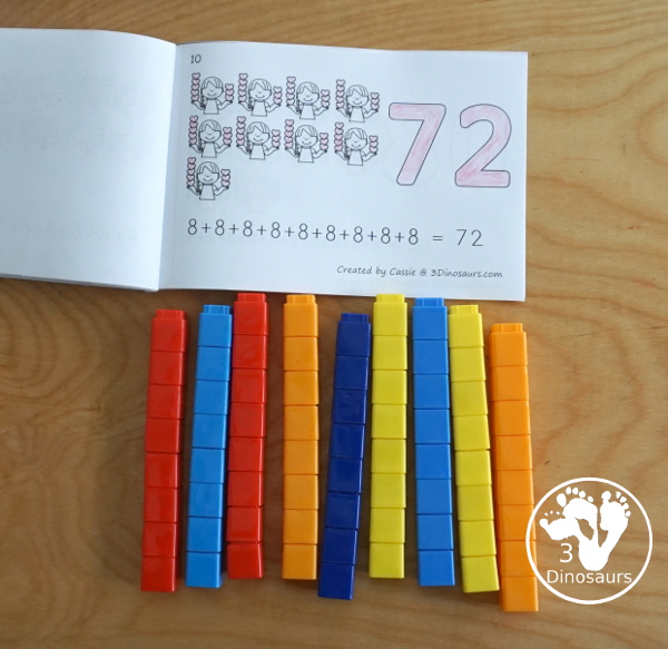 Free Heart Skip Counting by 8 Easy Reader Book - a fun easy reader book with repeat addition, visuals for the addition and numbers to color - 3Dinosaurs.com