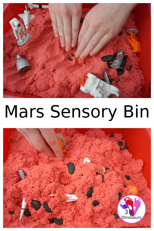 Mars Themed Sensory Bin with kinetic sand - a fun way to explore the red planet Mars -  3Dinosaurs.com