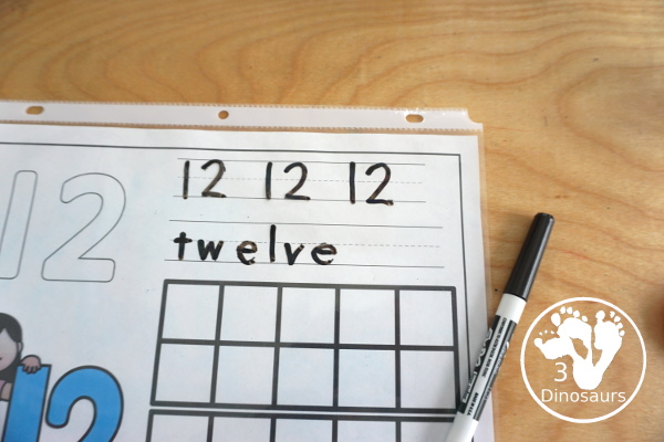 FREE Number Counting Ten Frame Mats - with numbers 1 to 20 for kids to work on learning numbers and counting with ten frame, tracing of number and playdough number - 3Dinosaurs.com