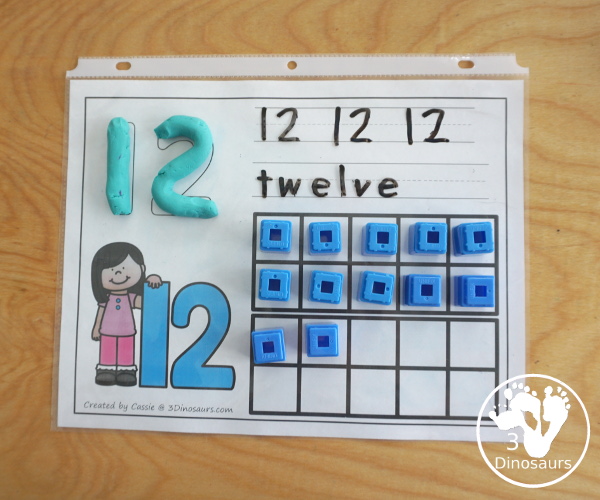 FREE Number Counting Ten Frame Mats - with numbers 1 to 20 for kids to work on learning numbers and counting with ten frame, tracing of number and playdough number - 3Dinosaurs.com