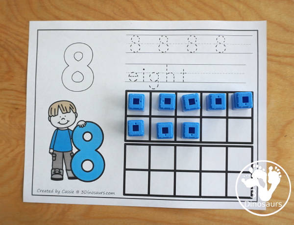 FREE Number Counting Ten Frame Mats - with numbers 1 to 20 for kids to work on learning numbers and counting with ten frame, tracing of number and playdough number - 3Dinosaurs.com