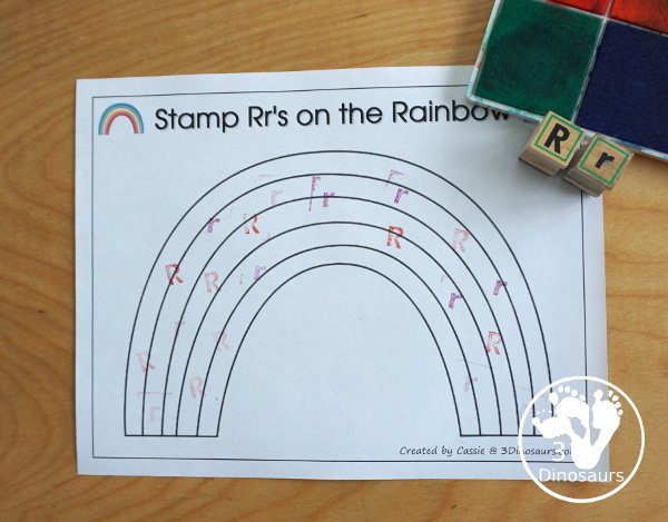 Free Romping & Roaring R Pack - R is for Rainbow theme with prewriting, writing, puzzles, dot marker letters, letter finds and more - 3Dinosaurs.com