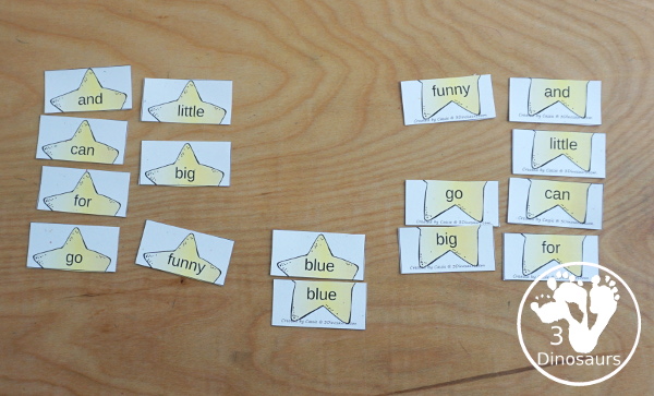 Free Space Theme Star Sight Word Matching Puzzles with 220 Sight Words - easy to use two piece puzzles for 220 sight words for kids to- 3Dinosaurs.com