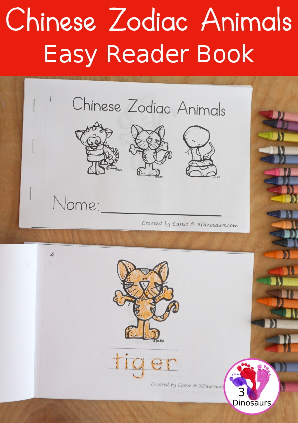 Free Chinese New Year Zodiac Animals Easy Reader Book with the 12 animals from the Chinese zodiac for kids to learn the names. - 3Dinosaurs.com