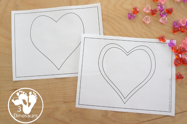  Free Heart Fine Motor Printables - with blank heart template, tracing hearts, dot marker hearts, and heart playdough mat - 3Dinosaurs.com