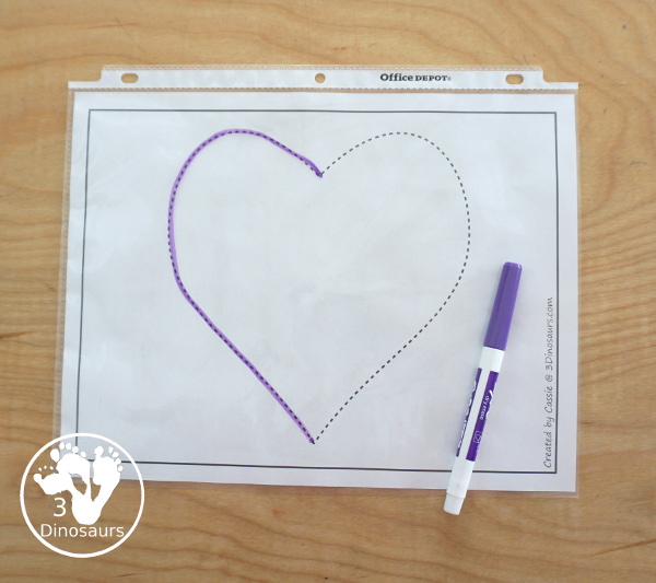  Free Heart Fine Motor Printables - with blank heart template, tracing hearts, dot marker hearts, and heart playdough mat - 3Dinosaurs.com