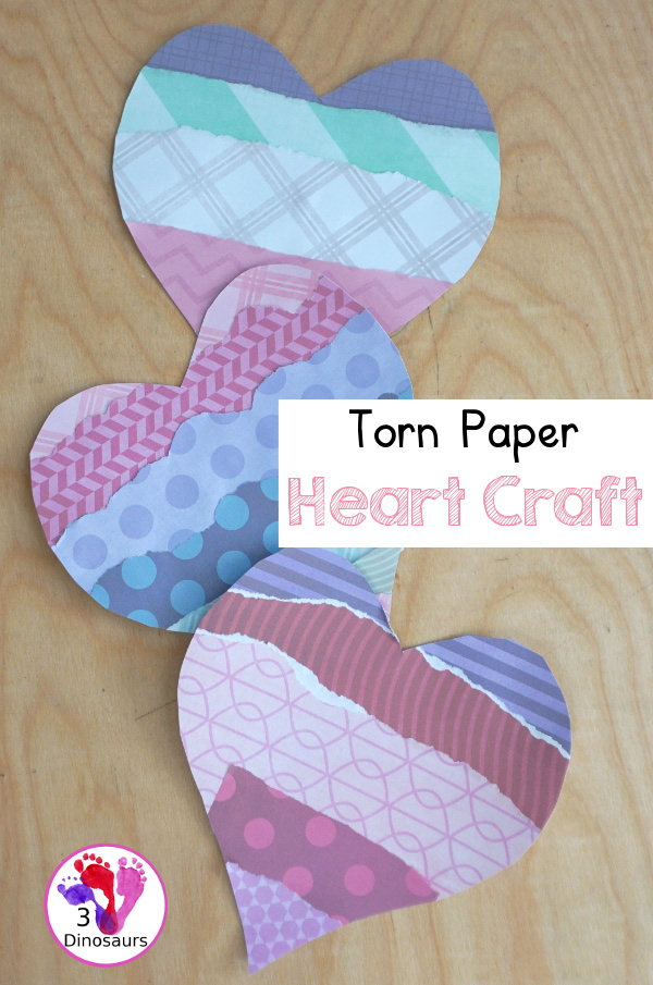 Torn Paper Valentine Hearts are a great fine motor craft for valentines. They are super fun for kids to make and display - 3Dinosaurs.com