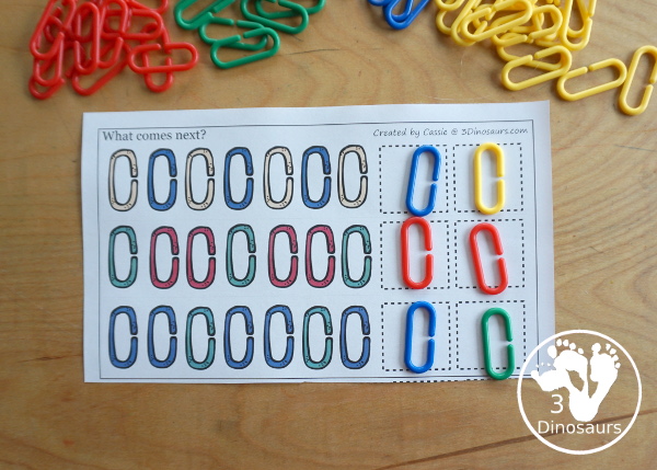 Free Link Theme Math Pack - with patterns, addition, graphing and more with a link theme for kindergarten and prek math centers - 3Dinosaurs.com