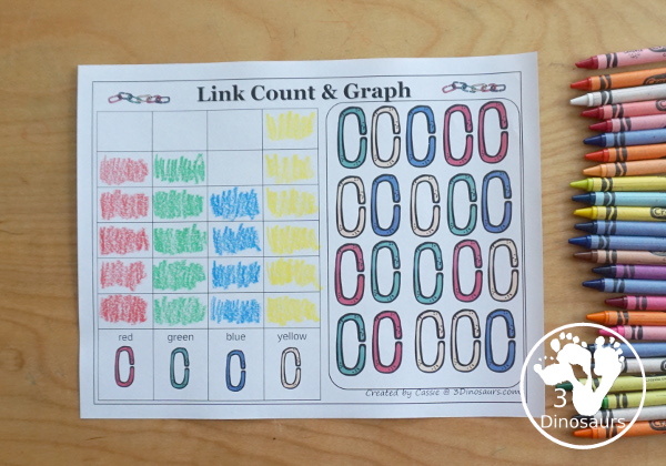 Free Link Theme Math Pack - with patterns, addition, graphing and more with a link theme for kindergarten and prek math centers - 3Dinosaurs.com