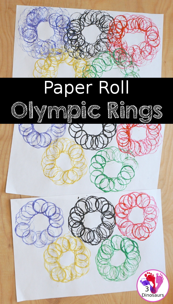 Paper Roll Olympic Rings Painting - an easy Olympic craft that you can use with kids to make an Olympic flag - 3Dinosaurs.com