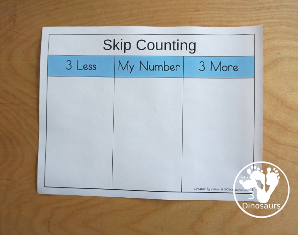 Free Skip Counting Less & More Printable - with adding and subtracting by skip counting numbers with skip counting from 2 to 12 with skip counting mats, skip counting cards and ship counting recording worksheet - 3Dinosaurs.com
