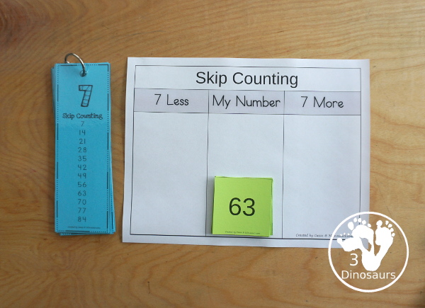 Free Skip Counting Less & More Printable - with adding and subtracting by skip counting numbers with skip counting from 2 to 12 with skip counting mats, skip counting cards and ship counting recording worksheet - 3Dinosaurs.com