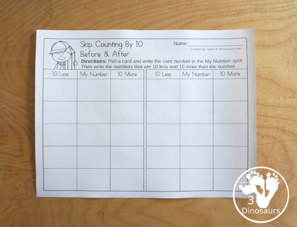 Free Skip Counting Less & More Printable - with adding and subtracting by skip counting numbers with skip counting from 2 to 12 with skip counting mats, skip counting cards and ship counting recording worksheet - 3Dinosaurs.com