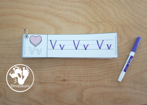 Free Valentine Theme ABC Tracing Strips - with uppercase and lowercase together. You have fun kids with a heart plus you can see an example of how to trace the letters - 3Dinosaurs.com