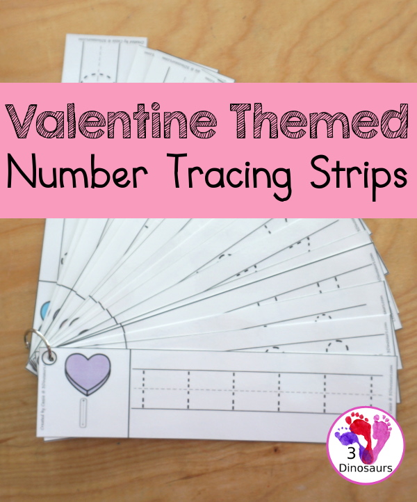 Free Heart Theme Number Tracing Strips - with numbers 1 to 20  with number the numerical number- 3Dinosaurs.com
