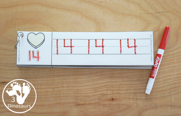 Free Heart Theme Number Tracing Strips - with numbers 1 to 20  with number the numerical number- 3Dinosaurs.com