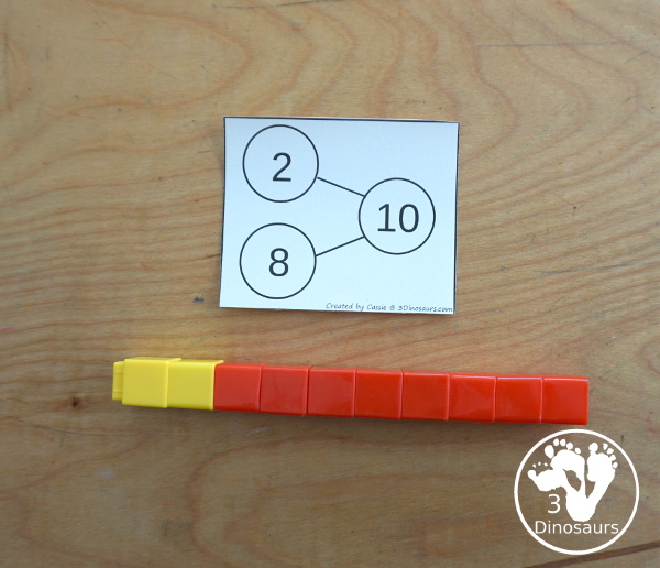  Free Number Bond Addition Flashcard Printables with number bond for addition up to 10 with fill in number bonds and missing number bond numbers - 3Dinosaurs.com