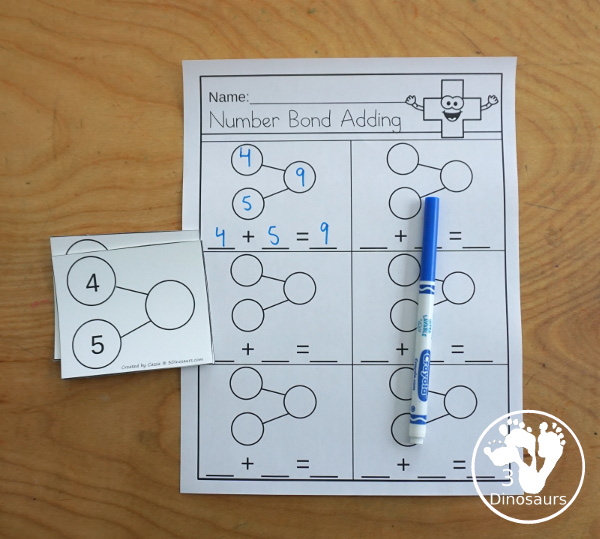  Free Number Bond Addition Flashcard Printables with number bond for addition up to 10 with fill in number bonds and missing number bond numbers - 3Dinosaurs.com