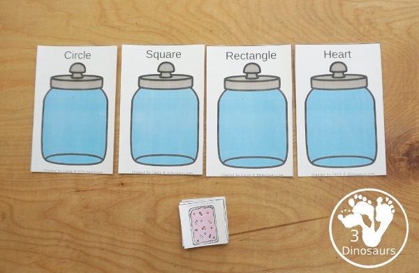 Free Cookie Shape Sorting - sorting circle, square, heart and rectangle shapes with kids with 6 shape cookies to sort for each shape - 3Dinosaurs.com
