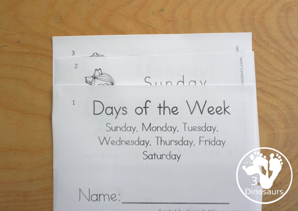 Free Day of the Week Easy Reader Book - a great 8 page book with a sentence to read about the day of the week with reading the words, tracing the word and writing the word. - 3Dinosaurs.com