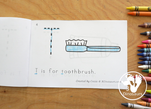 Free Dental Health ABC Easy Reader Book - with tracing uppercase letters and 7 themes in the book for kids to use in kindergarten and prek - 3Dinosaurs.com