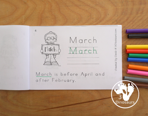 Free Months of the Year Easy Reader Book - a great 8 page book with a sentence to read about the months of the year with reading the words, tracing the word and writing the word. - 3Dinosaurs.com