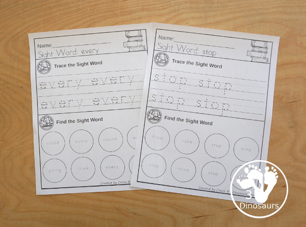Sight Word Find & Trace Simple First Grade Printable - All 41 First Grade Sight Words - it has two lines of tracing the sight word and two lines of finding the sight words with simple and easy to use layout and not to much on the page to distract kids with examples of what they are doing for the sight word - 3Dinosaurs.com