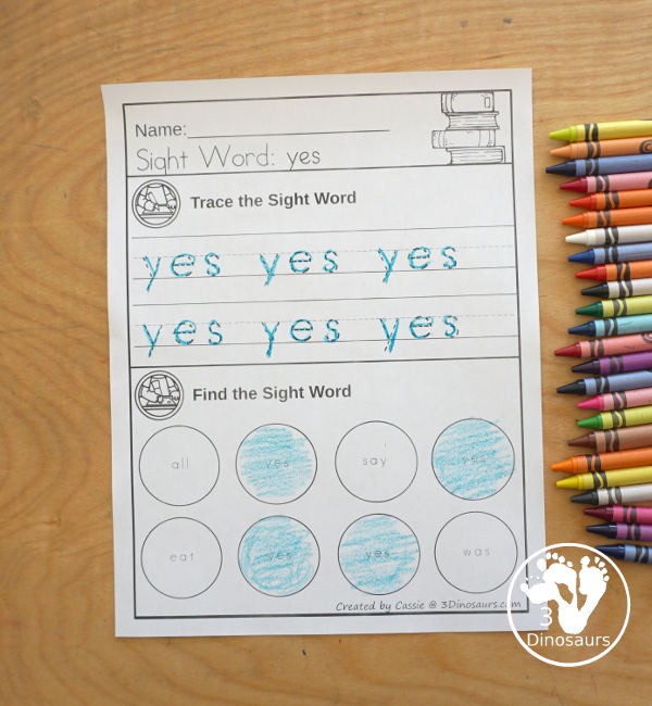 Sight Word Find & Trace Simple Printable - All 220 Dolch Sight Words - it has two lines of tracing the sight word and two lines of finding the sight words with simple and easy to use layout and not to much on the page to distract kids with examples of what they are doing for the sight word - 3Dinosaurs.com