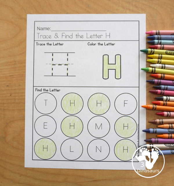 Free ABC Letter Find With Tracing & Coloring - you have all 26 letters of the alphabet with trace the letter, color the letter and then find the letter with uppercase only and lowercase only. A great letter worksheet for kindergarten. - 3Dinosaurs.com