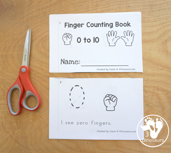 Free Hand Counting Book - 0 to 10 - a fun 12-page counting book with numbers 0 to 10 with counting fingers on each page. You have number to trace and a simple sentence on each page to read. - 3Dinosaurs.com