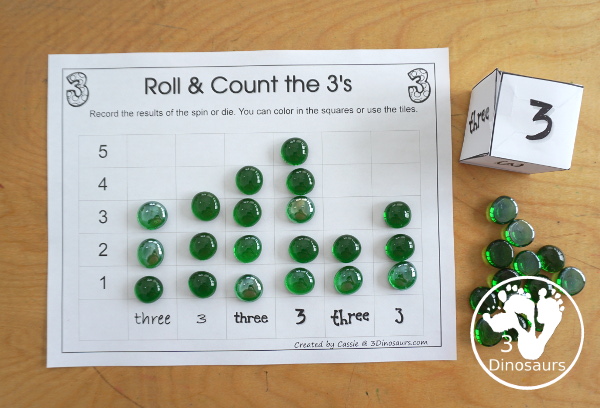 Free Romping and Roaring Number 3 Pack - with number 3 worksheets, number 3 puzzles, number 3 handwriting, number 3 dot marker worksheets and more for PreK and kindergarten age kids with a frog theme. - 3Dinosaurs.com