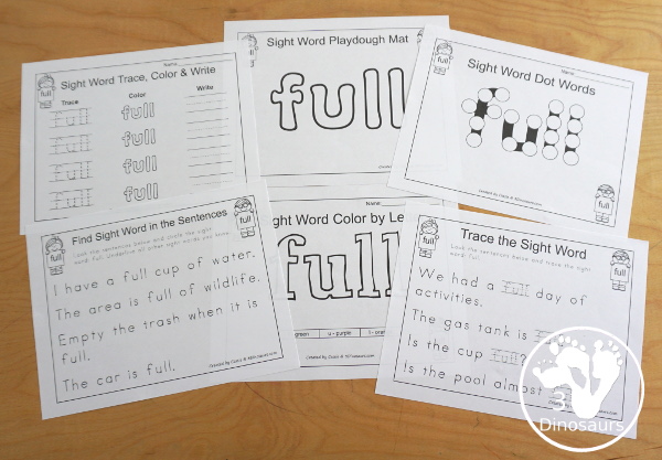 Free Romping & Roaring Third Grade Sight Words Packs Set 4: Full, Got, Grow, Hold - 6 pages of activities for each third Grade sight words: full, got, grow, hold. These are great for easy to use learning centers - 3Dinosaurs.com