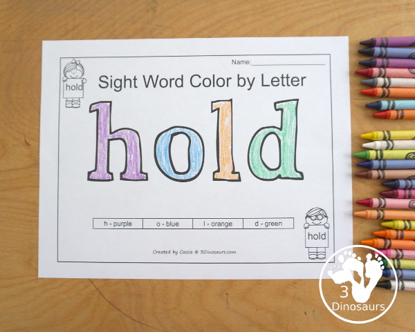 Free Romping & Roaring Third Grade Sight Words Packs Set 4: Full, Got, Grow, Hold - 6 pages of activities for each third Grade sight words: full, got, grow, hold. These are great for easy to use learning centers - 3Dinosaurs.com