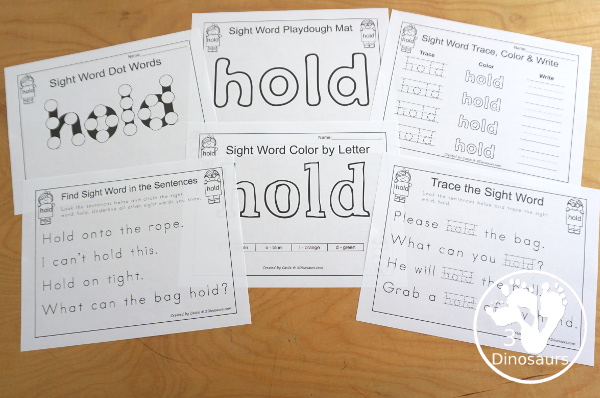 Free Romping & Roaring Third Grade Sight Words Packs Set 4: Full, Got, Grow, Hold - 6 pages of activities for each third Grade sight words: full, got, grow, hold. These are great for easy to use learning centers - 3Dinosaurs.com