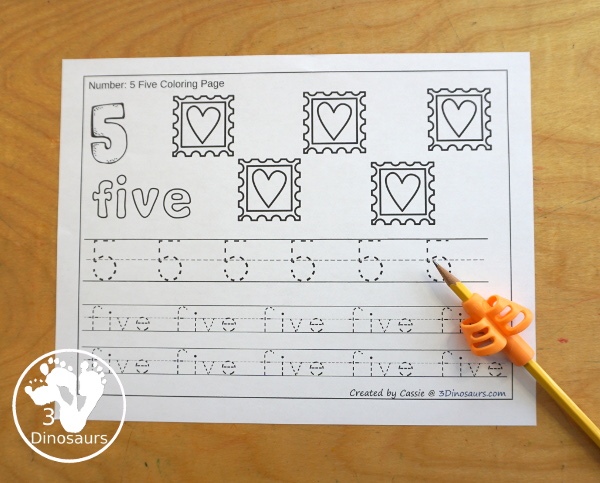 Free Valentine Number Color & Trace - Numbers o to 10 with counting the valentine themes and tracing the number and number word for each number with 11 pages of printables for prek and kindergarten - 3Dinosaurs.com