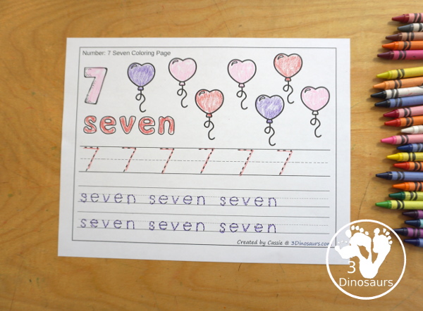 Free Valentine Number Color & Trace - Numbers o to 10 with counting the valentine themes and tracing the number and number word for each number with 11 pages of printables for prek and kindergarten - 3Dinosaurs.com
