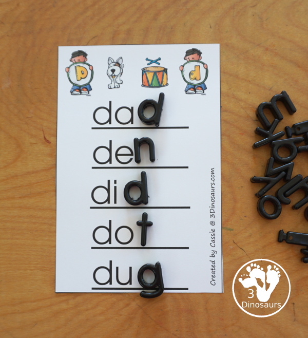 Free ABC Phonic Ladders - with a consonant vowel blend with all the combinations for kids to work on blending the beginning sound with a vowel sound. Plus, building and making words with the phonics ladders.- 3Dinosaurs.com