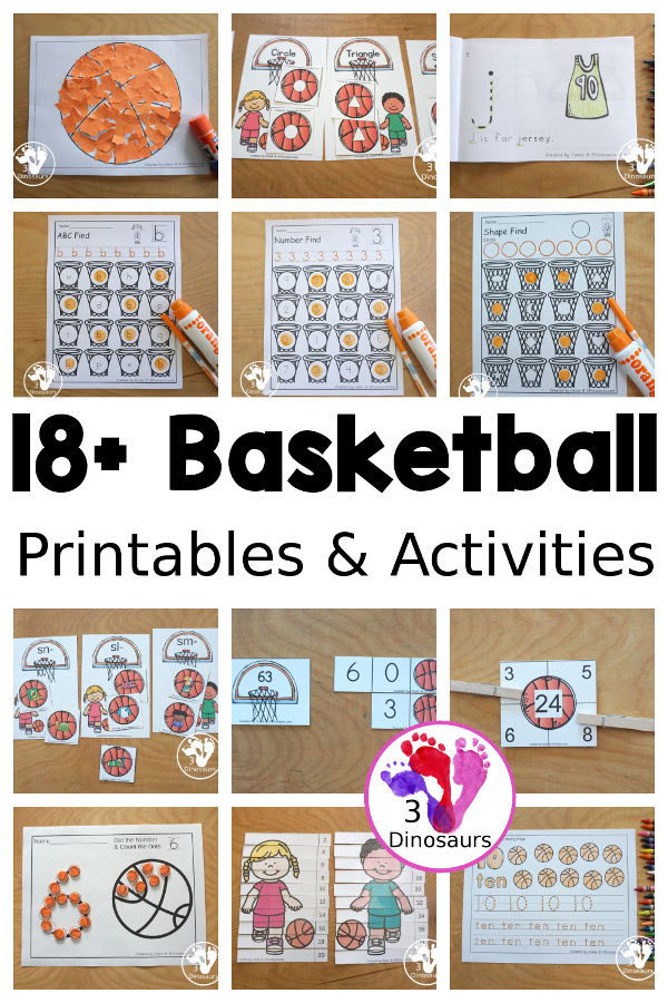 18+ Basketball Printables & Activities - with basketball ABCs, basketball numbers, basketball shapes, basketball packs and more - 3Dinosaurs.com