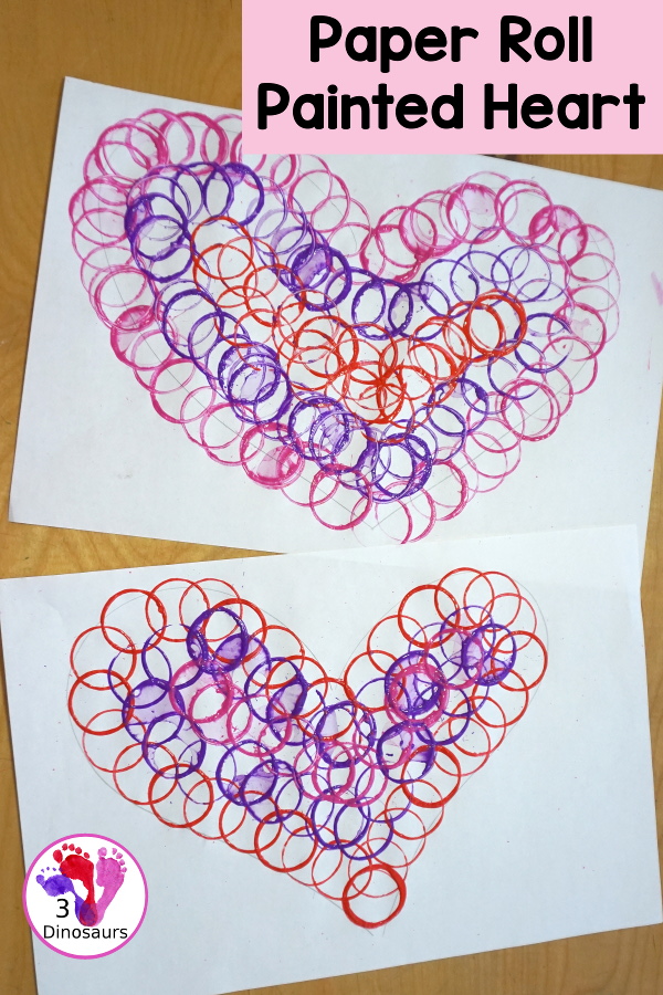 Paper Roll Heart Painting Craft - a simple Valentine craft with a heart shape and paper roll painting the heart. You can do with kids of different ages. - 3Dinosaurs.com