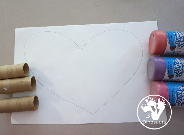 Paper Roll Heart Painting Craft - a simple Valentine craft with a heart shape and paper roll painting the heart. You can do with kids of different ages. - 3Dinosaurs.com
